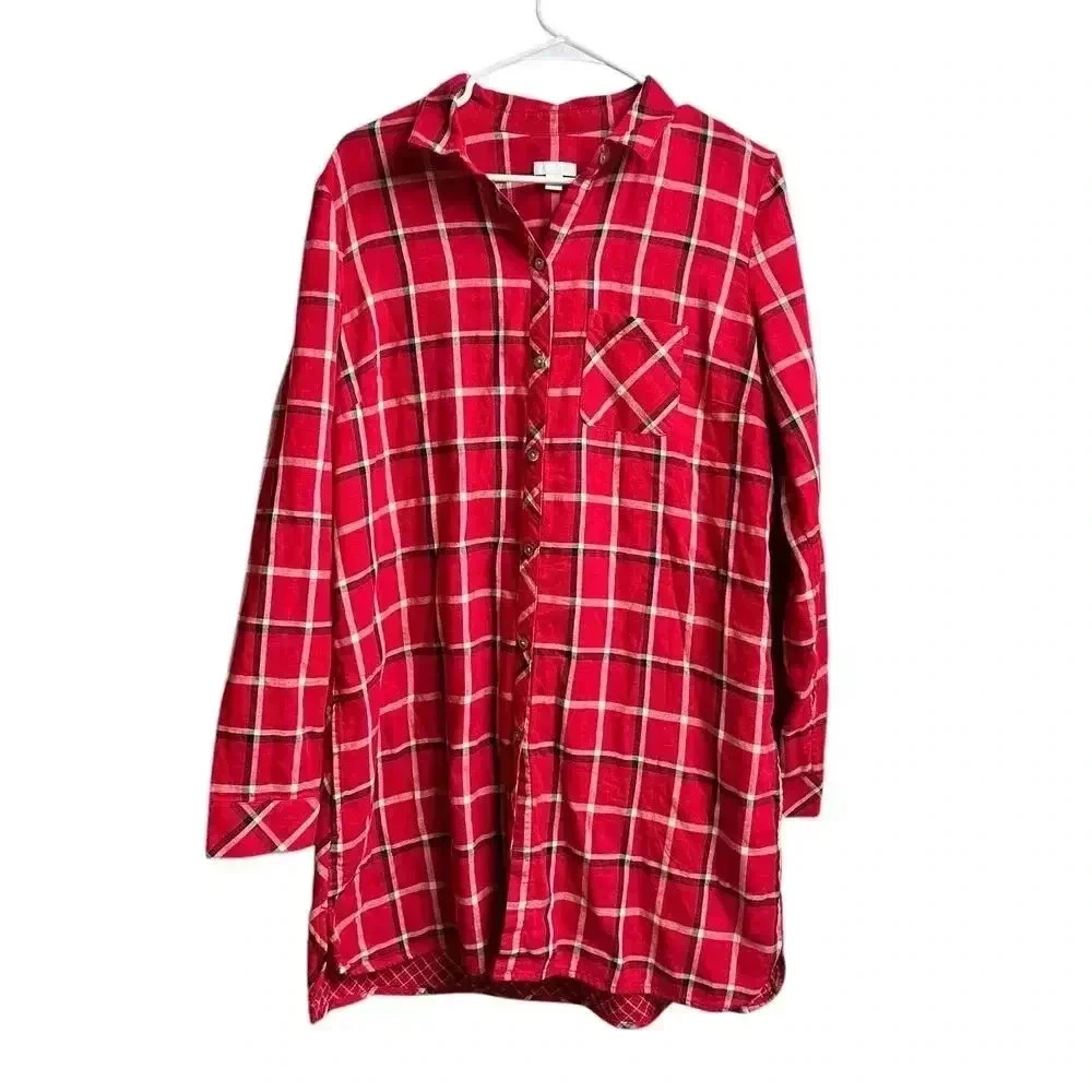 J.Jill Perfect Plaid Cloth Long Tunic with Pockets Medium Tall